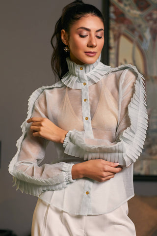 Ice Blue Textured Organza Shirt by Siddartha Tytler, available on Indiaspopup.com