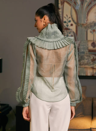 Moss Green Textured Victorian Collar Shirt by Siddartha Tytler, available on Indiaspopup.com