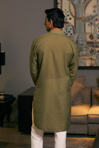 Olive Metallic Strip Kurta by Siddartha Tytler Men, available on Indiaspopup.com