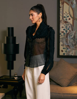 Black Textured Victorian Collar Shirt by Siddartha Tytler, available on Indiaspopup.com