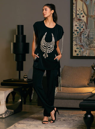 Black Joggers And Embroidered Jumper by Siddartha Tytler, available on Indiaspopup.com