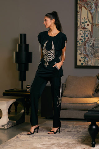 Black Joggers And Embroidered Jumper by Siddartha Tytler, available on Indiaspopup.com