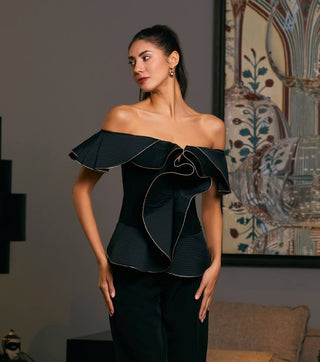 Black Quilted Structural Corset by Siddartha Tytler, available on Indiaspopup.com