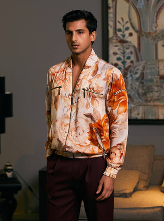 Moth Satin Printed Bomber Jacket by Siddartha Tytler Men, available on Indiaspopup.com