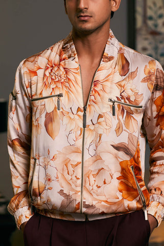 Moth Satin Printed Bomber Jacket by Siddartha Tytler Men, available on Indiaspopup.com