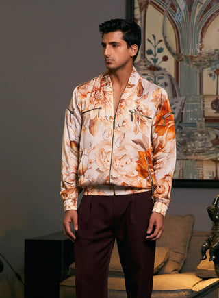 Moth Satin Printed Bomber Jacket by Siddartha Tytler Men, available on Indiaspopup.com