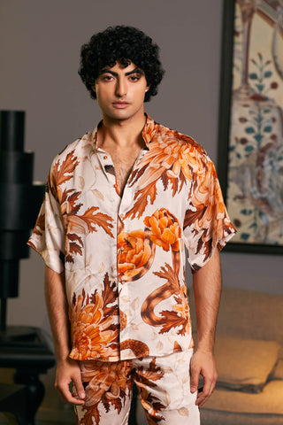 Snake Printed Collar Shirt And Pants by Siddartha Tytler Men, available on Indiaspopup.com