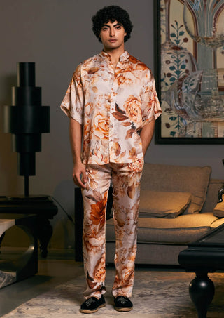 Moth Printed Collar Shirt And Pants by Siddartha Tytler Men, available on Indiaspopup.com