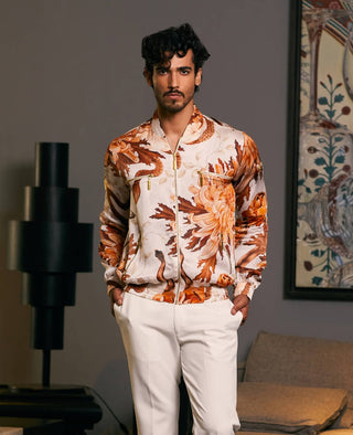 Snake Satin Printed Bomber Jacket by Siddartha Tytler Men, available on Indiaspopup.com