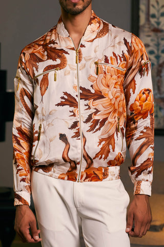 Snake Satin Printed Bomber Jacket by Siddartha Tytler Men, available on Indiaspopup.com