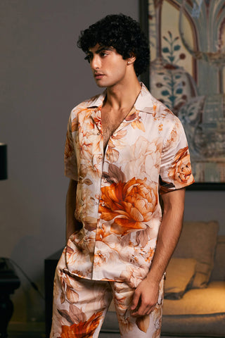 Moth Cuban Collar Shirt And Pants by Siddartha Tytler Men, available on Indiaspopup.com