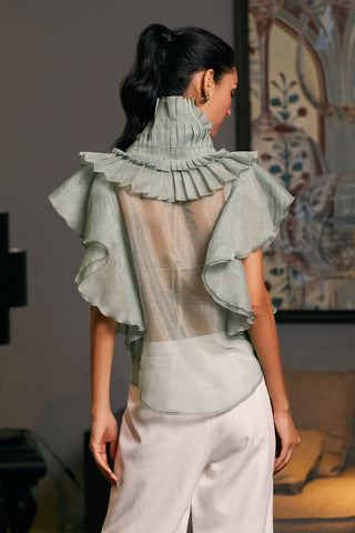 Moss Victorian Cascade Shirt by Siddartha Tytler, available on Indiaspopup.com