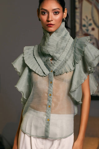 Moss Victorian Cascade Shirt by Siddartha Tytler, available on Indiaspopup.com