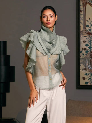 Moss Victorian Cascade Shirt by Siddartha Tytler, available on Indiaspopup.com