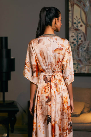 Moth Printed Belted Kaftan Dress by Siddartha Tytler, available on Indiaspopup.com