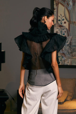 Black Victorian Cascade Shirt by Siddartha Tytler, available on Indiaspopup.com