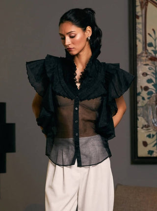 Black Victorian Cascade Shirt by Siddartha Tytler, available on Indiaspopup.com