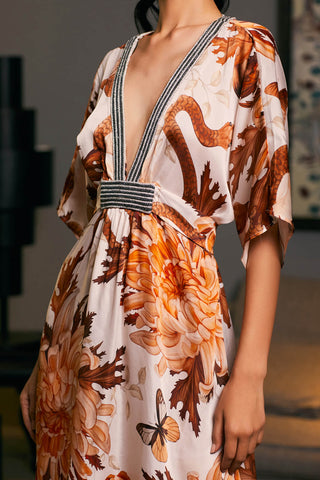 Snake Printed Belted Kaftan Dress by Siddartha Tytler, available on Indiaspopup.com