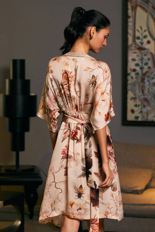 Goe Satin Printed Belted Kaftan Dress by Siddartha Tytler, available on Indiaspopup.com