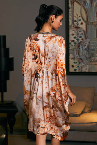 Beige Printed Belted Kaftan Dress by Siddartha Tytler, available on Indiaspopup.com