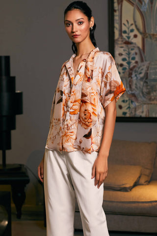 Moth Bamberg Satin Printed Top by Siddartha Tytler, available on Indiaspopup.com