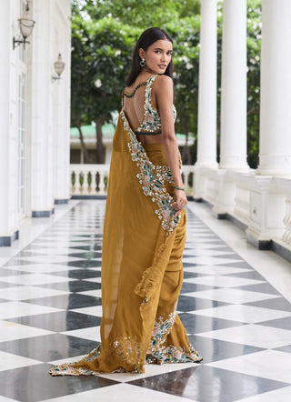 Niharika brass gold embellished sari with blouse