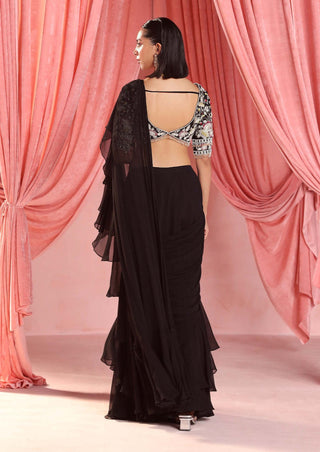 Seema Thukral-Mia Black Stitched Sari And Blouse-INDIASPOPUP.COM