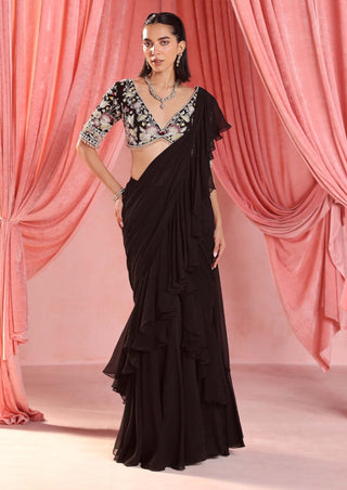 Seema Thukral-Mia Black Stitched Sari And Blouse-INDIASPOPUP.COM