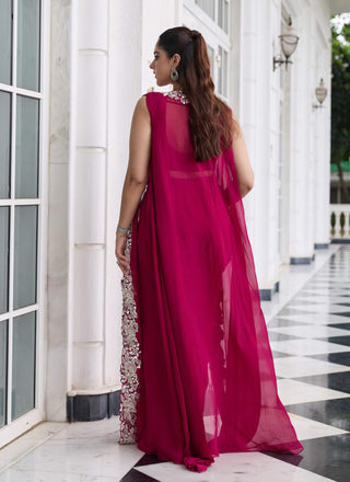 Anmol berry pink embellished sari and jacket set