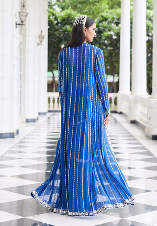 Alaya electric blue embellished sari and jacket set