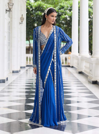 Alaya electric blue embellished sari and jacket set