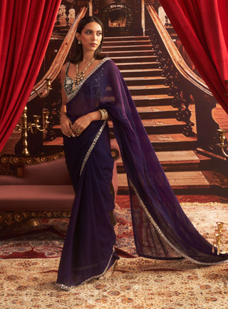 Desi girl purple organza sari set