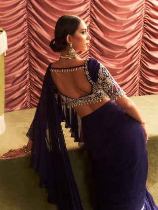 Pushpa Purple Pre-Draped Ruffle Sari And Blouse by Seema Thukral available on Indiaspopup.com