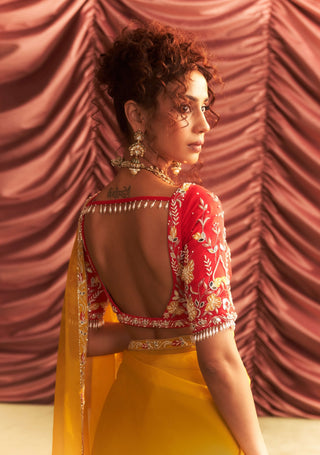 Usha Yellow Organza Sari Set by Seema Thukral available on Indiaspopup.com