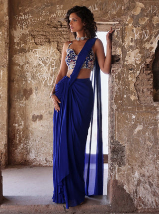 Seema Thukral-Nadira Electric Blue Concept Sari And Blouse-INDIASPOPUP.COM