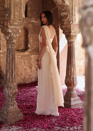 Seema Thukral-Isha Ivory Draped Sari And Blouse-INDIASPOPUP.COM