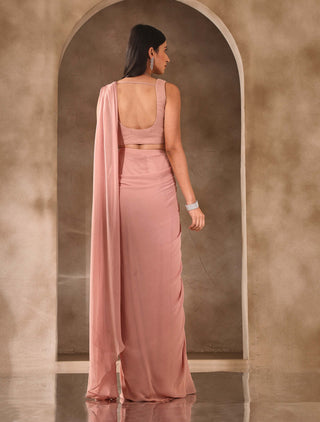 Seema Thukral-Dusty Pink Draped Sari And Blouse-INDIASPOPUP.COM