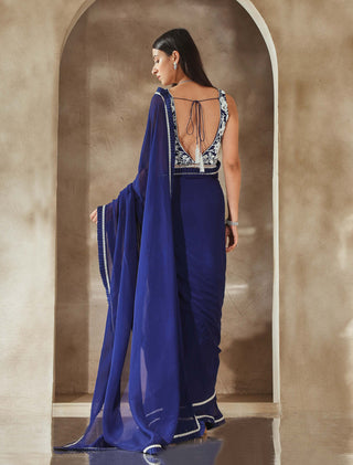 Seema Thukral-Electric Blue Embellished Sari Set-INDIASPOPUP.COM