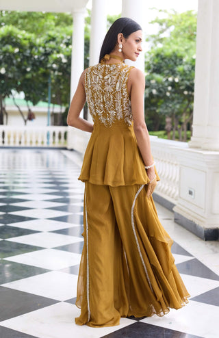 Supriya brass gold peplum gharara set