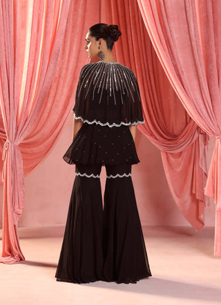 Seema Thukral-Noor Black Embellished Cape And Gharara Set-INDIASPOPUP.COM