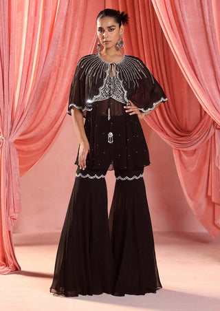Seema Thukral-Noor Black Embellished Cape And Gharara Set-INDIASPOPUP.COM