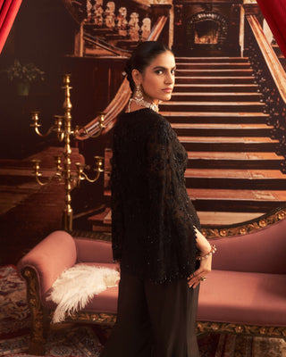 Bebo Black Embellished Jacket And Flared Pants by Seema Thukral available on Indiaspopup.com