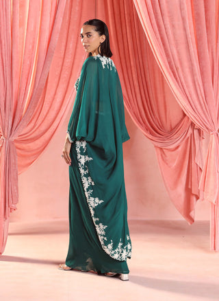 Seema Thukral-Lenora Emerald Green Skirt And Cape Set-INDIASPOPUP.COM