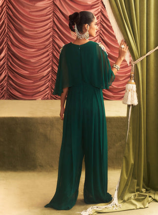 Sheetal Emerald Green Draped Jumpsuit by Seema Thukral available on Indiaspopup.com