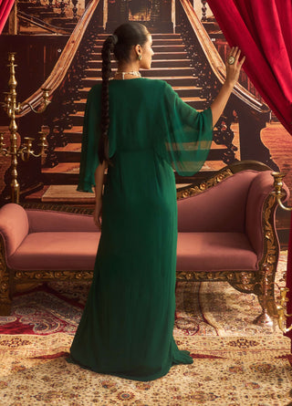 Sapna Emerald Green Draped Dress by Seema Thukral available on Indiaspopup.com