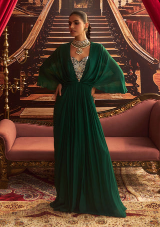 Sapna Emerald Green Draped Dress by Seema Thukral available on Indiaspopup.com