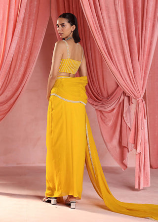 Seema Thukral-Nina Mustard Yellow Draped Skirt And Blouse-INDIASPOPUP.COM