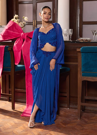 Pragya electric blue cape and skirt set