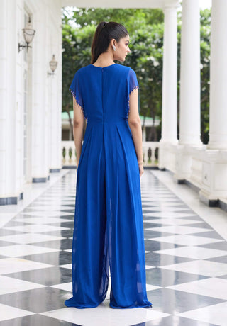 Khushi electric blue pleated jumpsuit