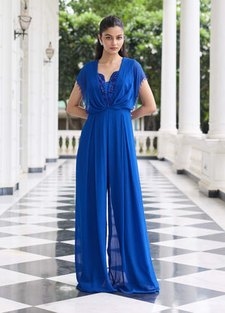 Khushi electric blue pleated jumpsuit